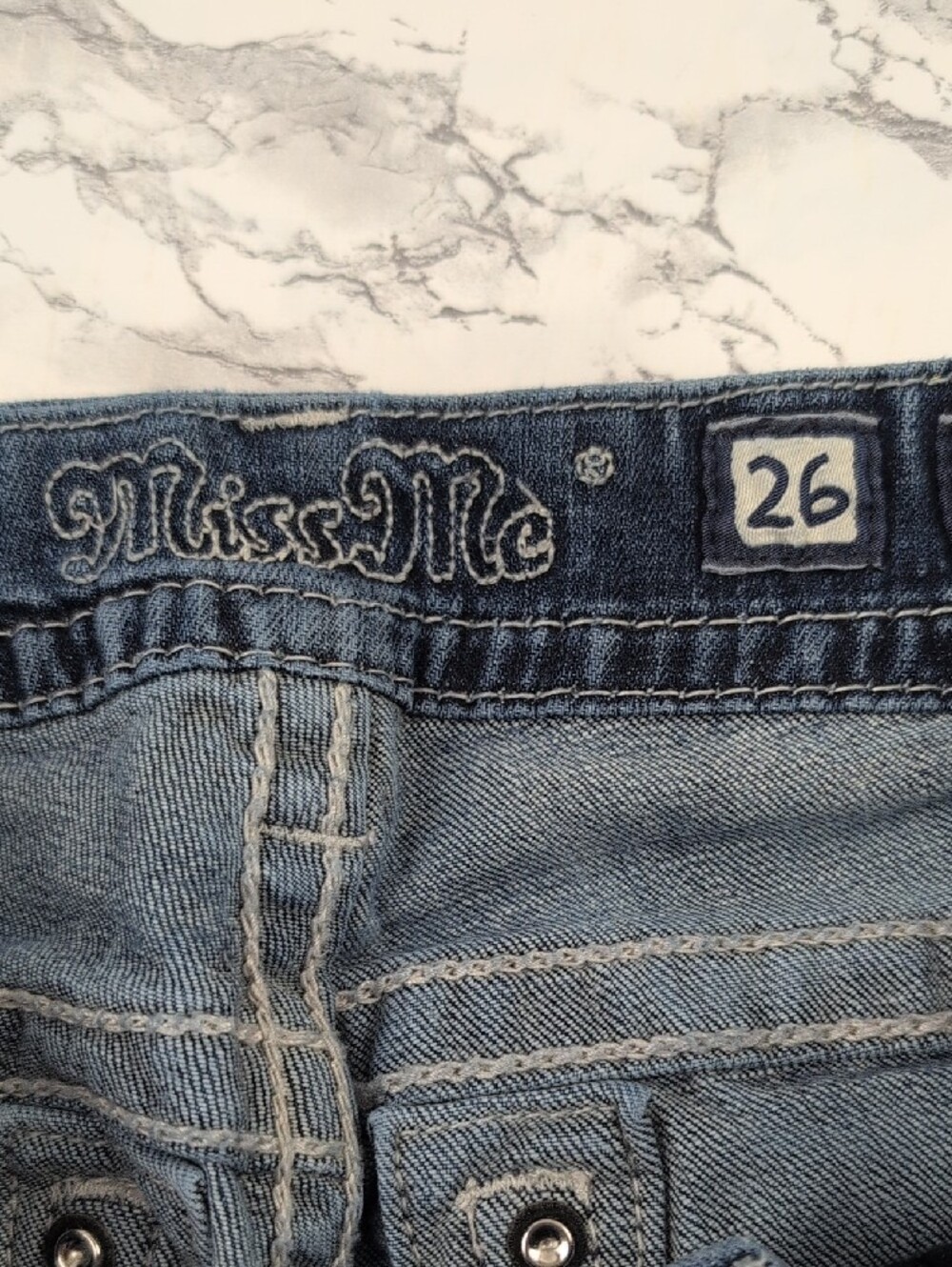 Miss Me Signature Slim Boot Jeans Size 26 Plaid Cross Embellished Distressed - Picture 9 of 15